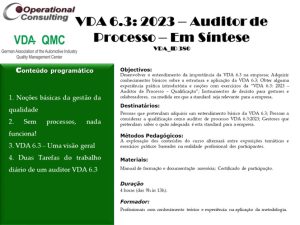Programa VDA 6.3: 2023 – Auditor de Processo – Em Síntese